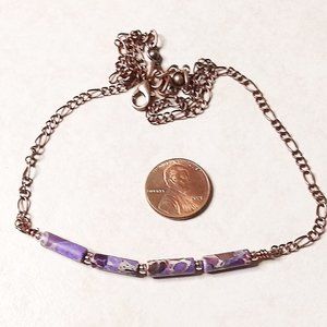 Dainty Purple + Brown Sea Sediment Jasper + Copper Necklace - Adjustable Length